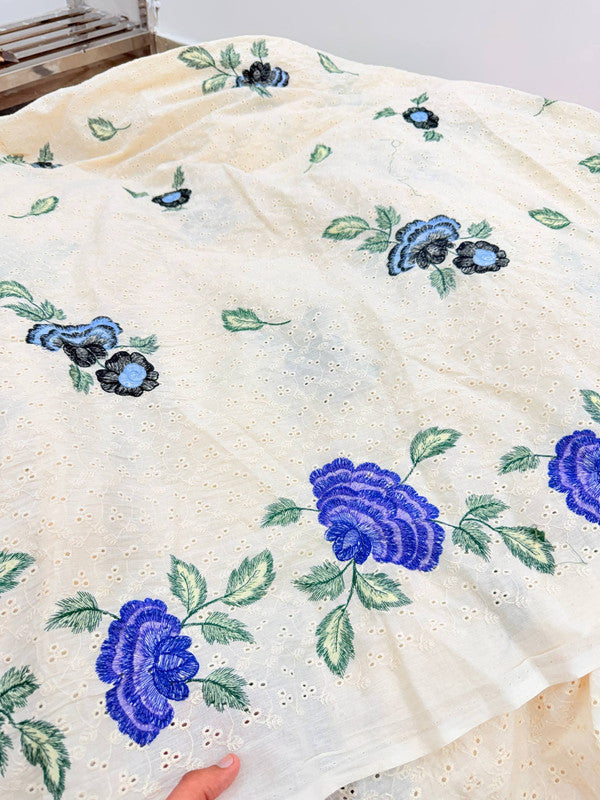 Most Premium Pure Fine Thread Embroidery On Hakuba Chikanakri Cotton FABRIC (Big WIDTH!!)