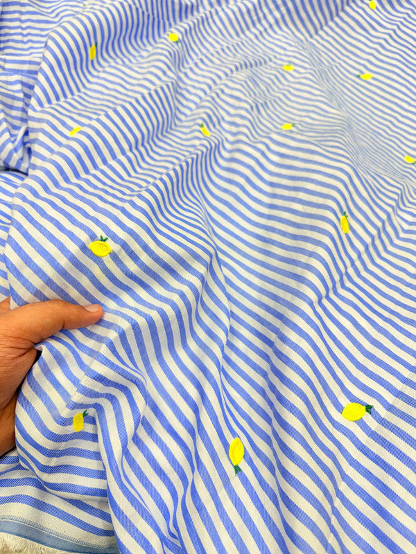 Most Premium Pure Fine Thread Embroidery On Stripes Cotton FABRIC (Big WIDTH!!)