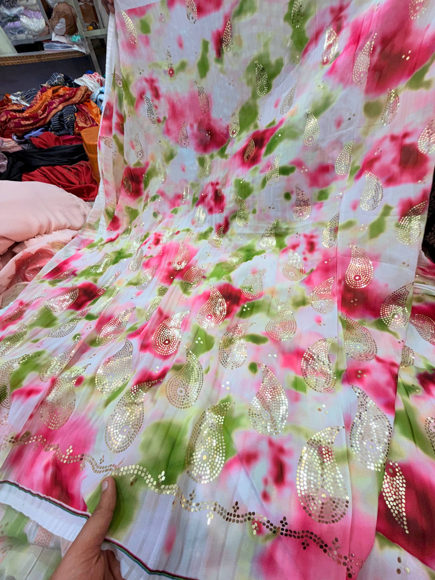 Most Premium BRANDED Mukaish Work Pure Georgette Tie&Dye FABRIC