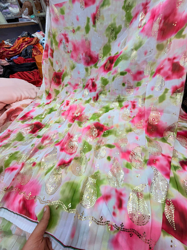 Most Premium BRANDED Mukaish Work Pure Georgette Tie&Dye FABRIC