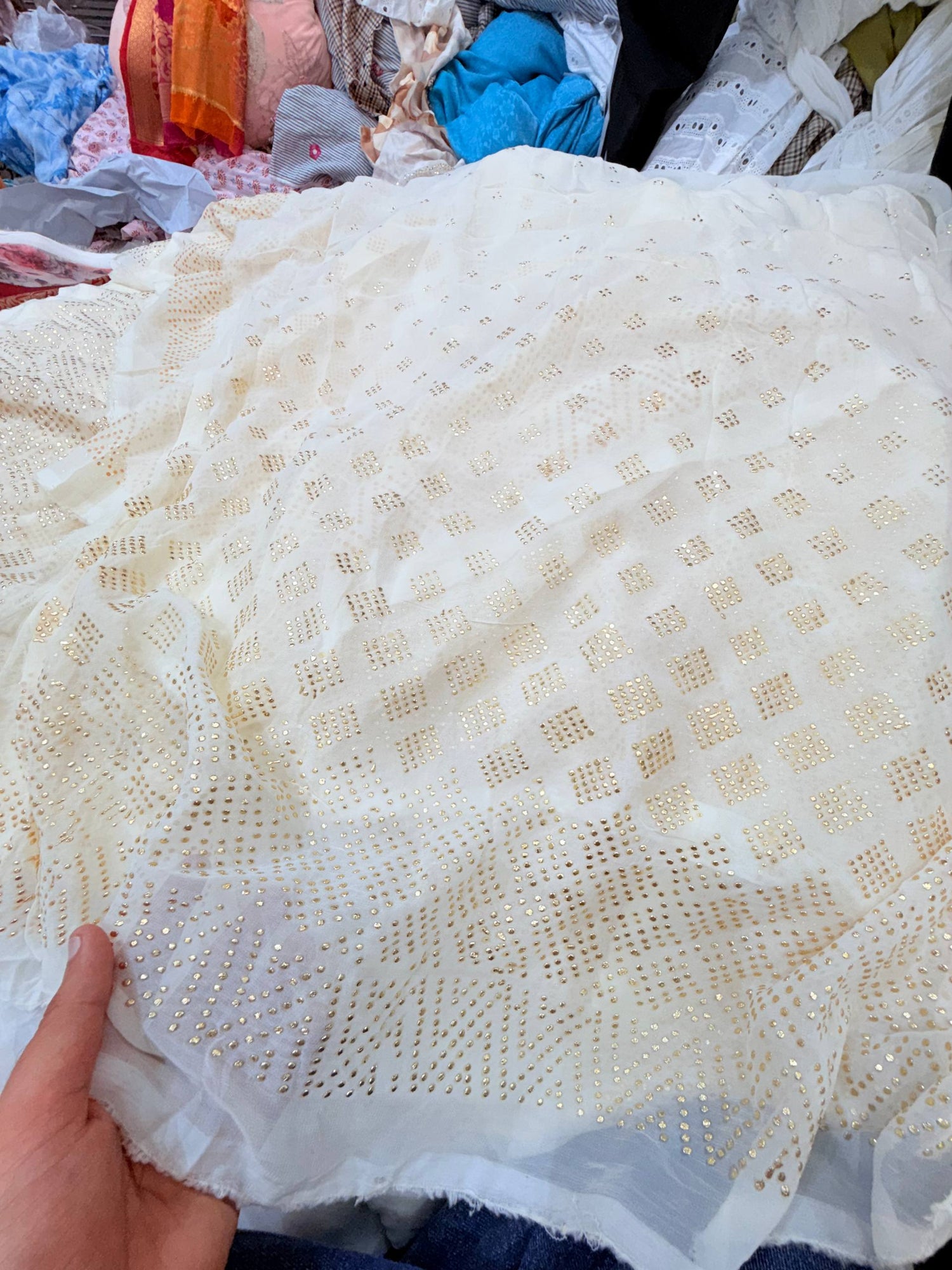 Most Premium BRANDED Mukaish Work Pure Georgette Dyeable FABRIC (Big WIDTH!!)