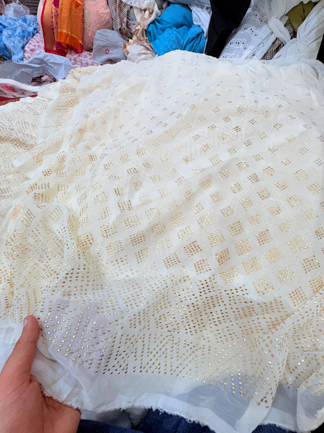 Most Premium BRANDED Mukaish Work Pure Georgette Dyeable FABRIC (Big WIDTH!!)