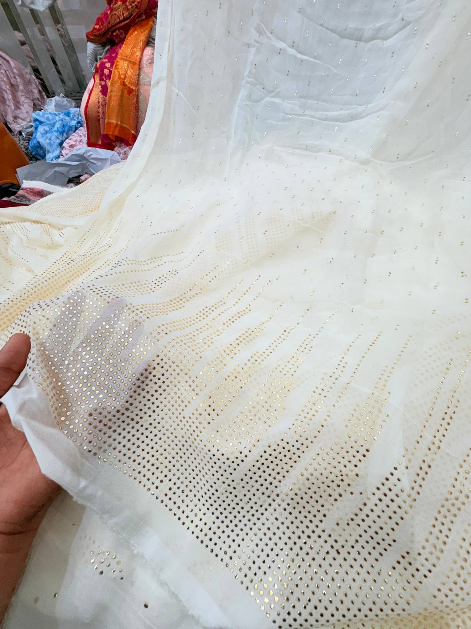 Most Premium BRANDED Mukaish Work Pure Georgette Dyeable FABRIC (Big WIDTH!!)
