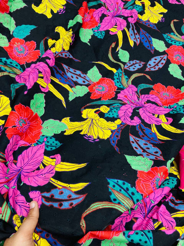 Most Premium Pure Cotton Hakuba Chikankari Printed Fabric (Big WIDTH!!)