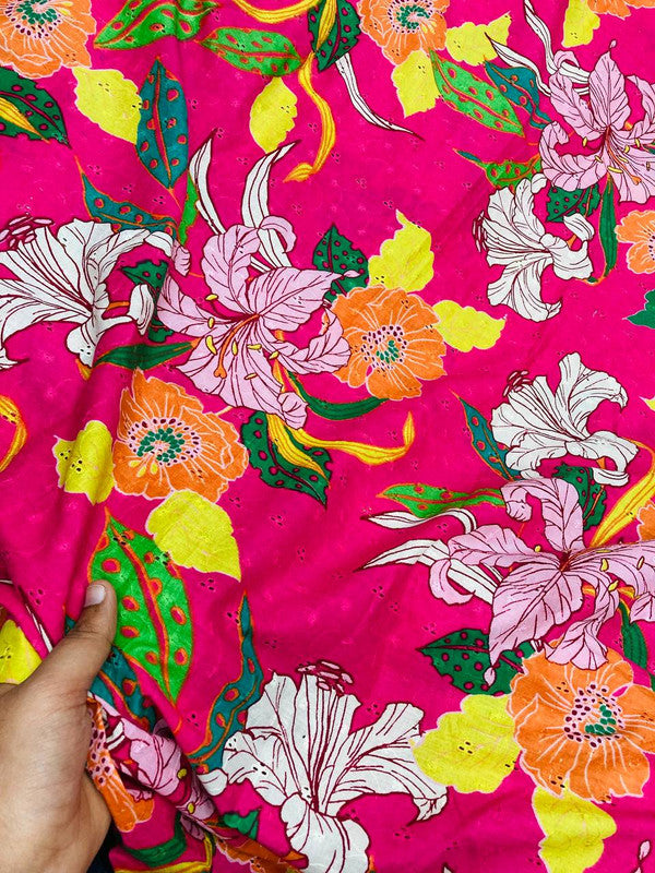 Most Premium Pure Cotton Hakuba Chikankari Printed Fabric (Big WIDTH!!)