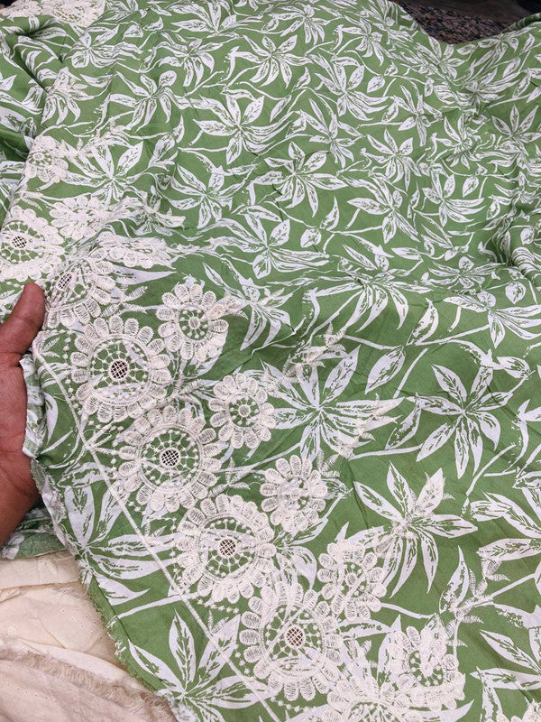 Premium Fine Hakuba Chikankari Embroidery On Pure Modal Cotton PRINTED FABRIC (Big WIDTH!!)