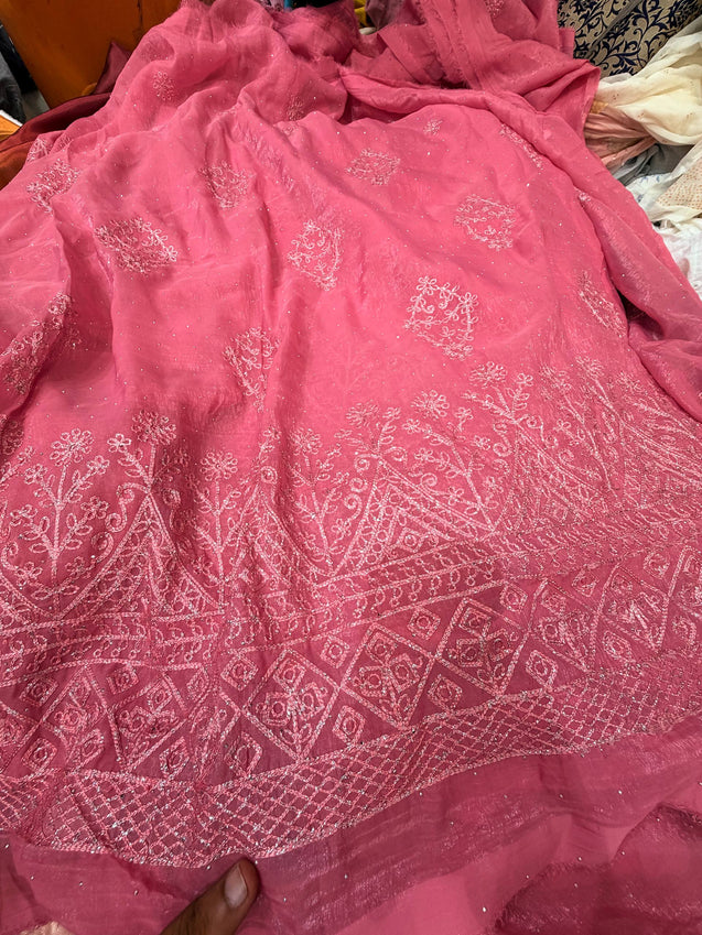 Premium Fendy Silk Organza FABRIC With Fine Embroidery