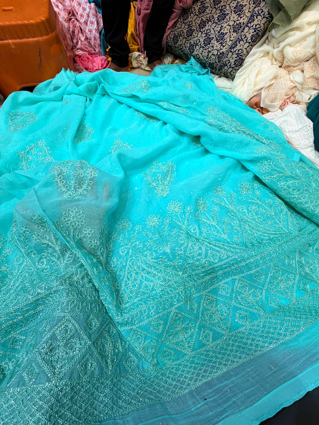 Premium Fendy Silk Organza FABRIC With Fine Embroidery