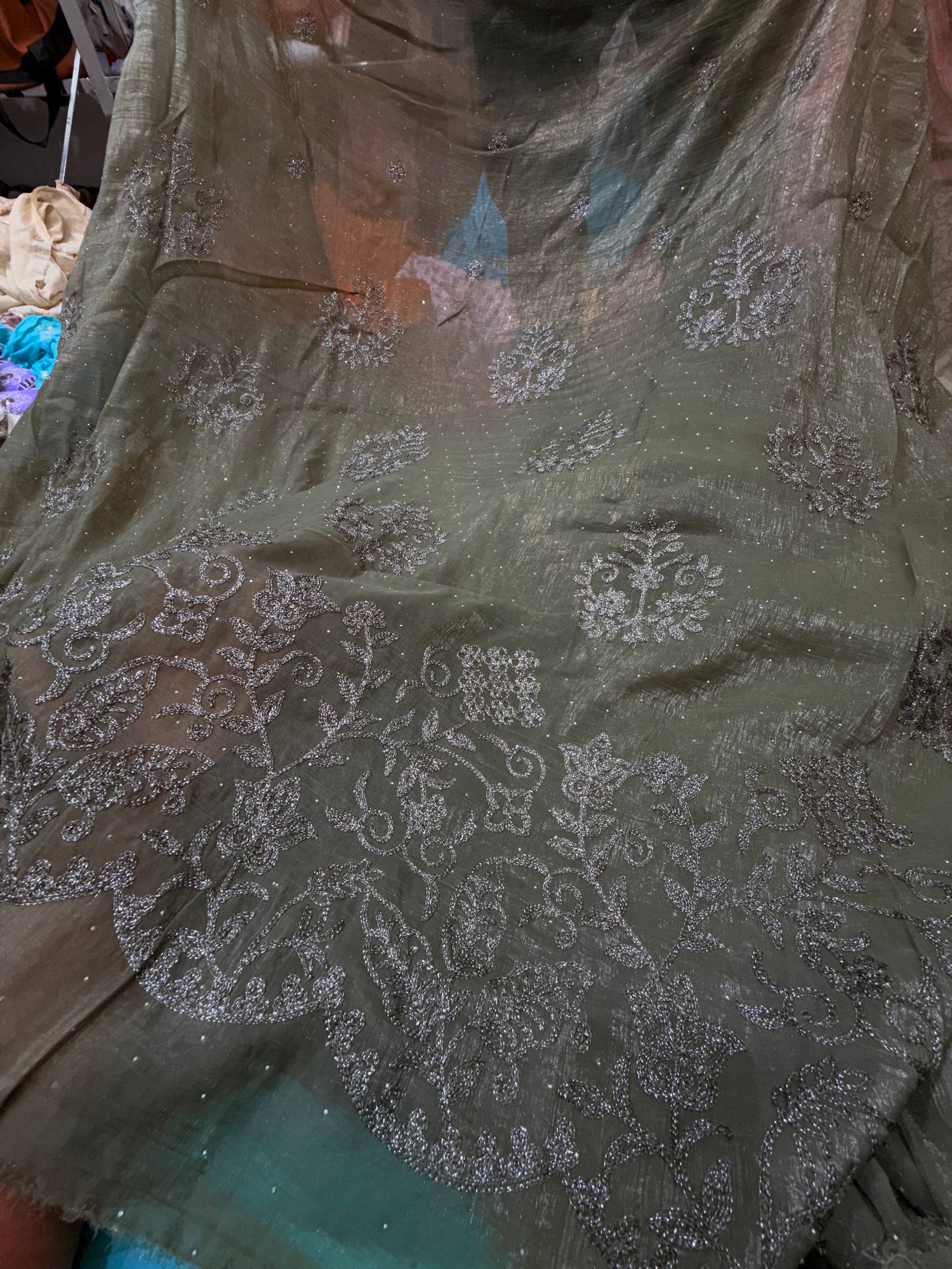 Premium Fendy Silk Organza FABRIC With Fine Embroidery