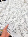 Premium Fine 3D Dori Work With Chikan On Pure Linen FABRIC (Big WIDTH!!) (Dyeable Also)