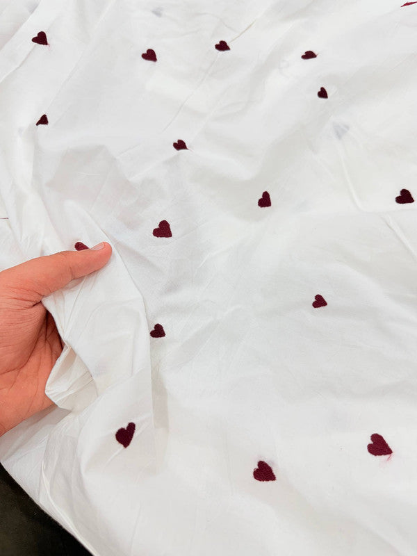 Most Premium Pure Fine Heart Embroidery On Cotton FABRIC (Big WIDTH!!)