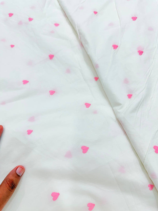 Most Premium Pure Fine Heart Embroidery On Cotton FABRIC (Big WIDTH!!)
