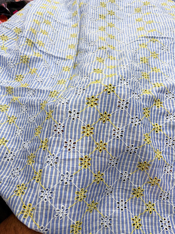 Most Premium Pure Cotton Hakuba Chikankari Strpes Fabric (Big WIDTH!!)