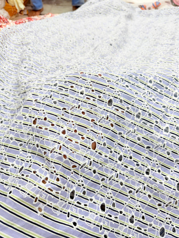 Most Premium Pure Cotton Hakuba Chikankari Strpes Fabric (Big WIDTH!!)