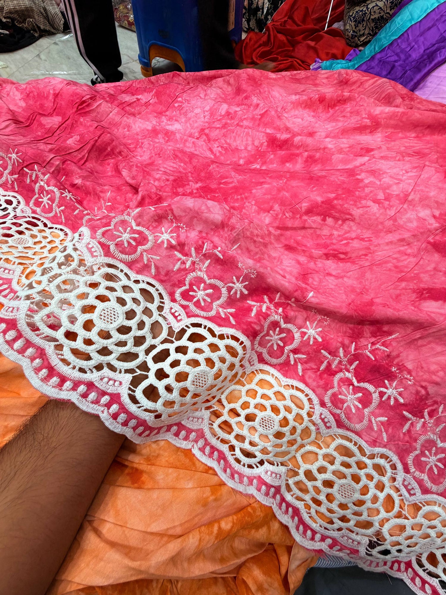 Premium Fine GPO LACEWORK Hakuba Chikan Work On Pure Cotton FABRIC (Big WIDTH!!)