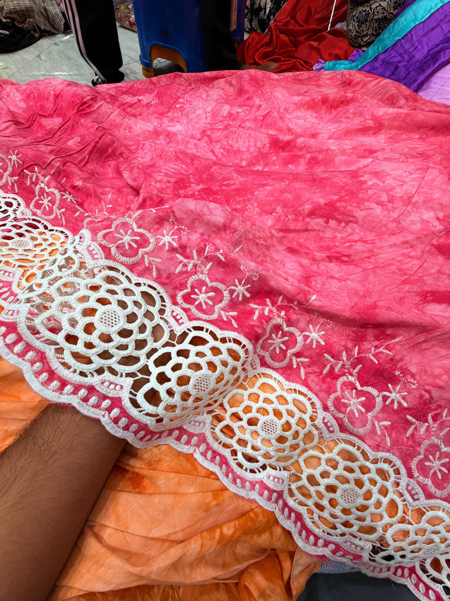 Premium Fine GPO LACEWORK Hakuba Chikan Work On Pure Cotton FABRIC (Big WIDTH!!)