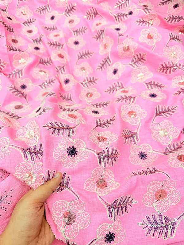 Premium Fine 3D Dori Work With Chikan On Pure Cotton FABRIC (Big WIDTH!!)