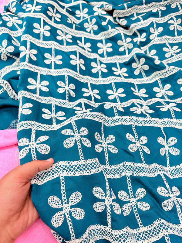 Premium Fine 3D Dori Work With Chikan On Pure Cotton FABRIC (Big WIDTH!!)