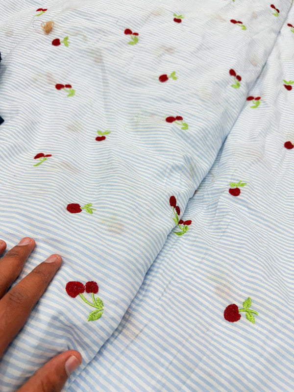 Most Premium Pure Fine Thread Embroidery On Stripes Cotton FABRIC (Big WIDTH!!)
