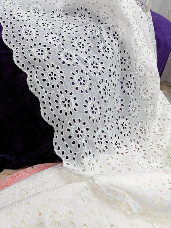 Most Premium Pure Cotton Hakuba Chikankari Fabric (Big WIDTH!!) (Dyeable Also)