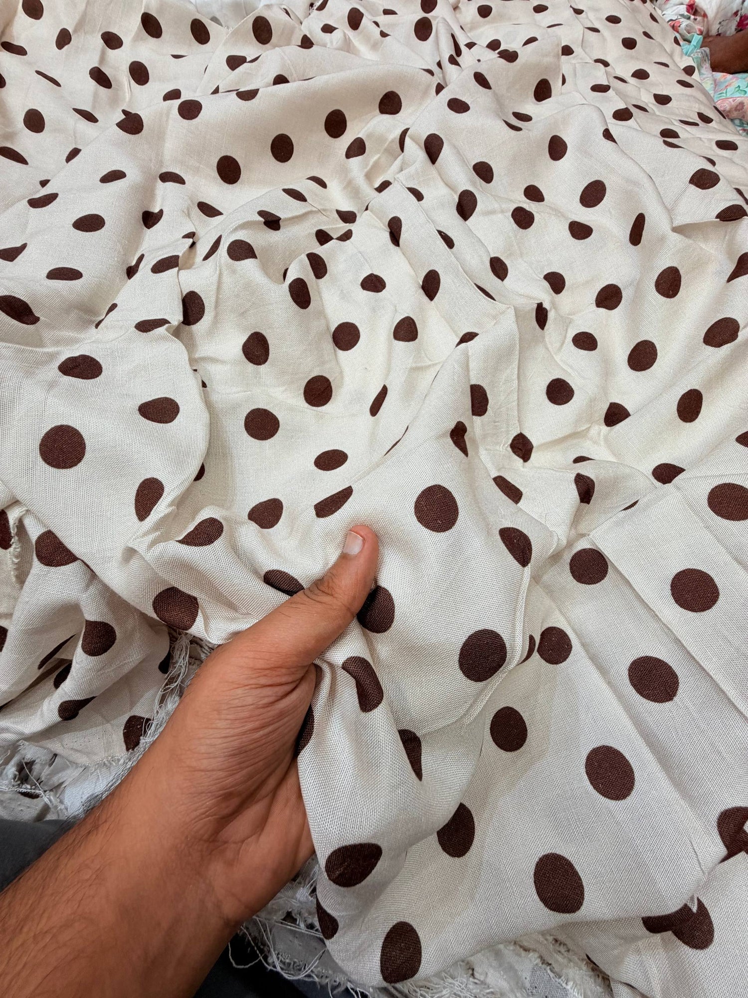 Most Premium Pure Polka Dots Linen Cotton PRINTED FABRIC (Big WIDTH!!)