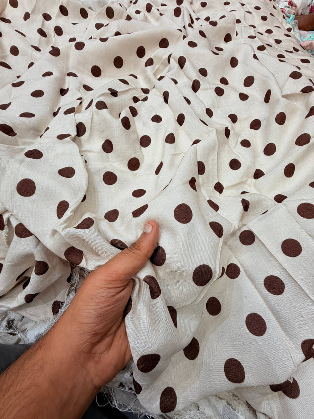 Most Premium Pure Polka Dots Linen Cotton PRINTED FABRIC (Big WIDTH!!)