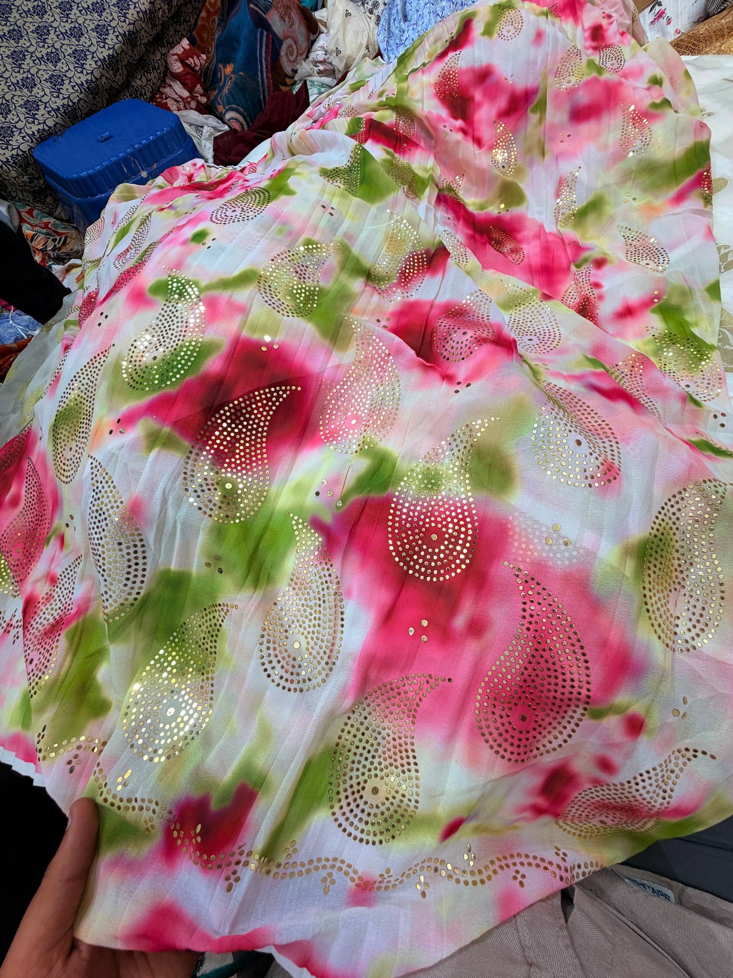 Most Premium BRANDED Mukaish Work Pure Georgette Tie&Dye FABRIC