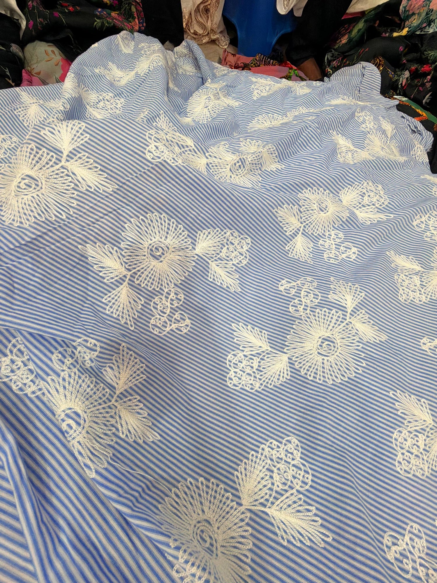 Most Premium Pure Fine Thread Embroidery On Stripes Cotton FABRIC (Big WIDTH!!)