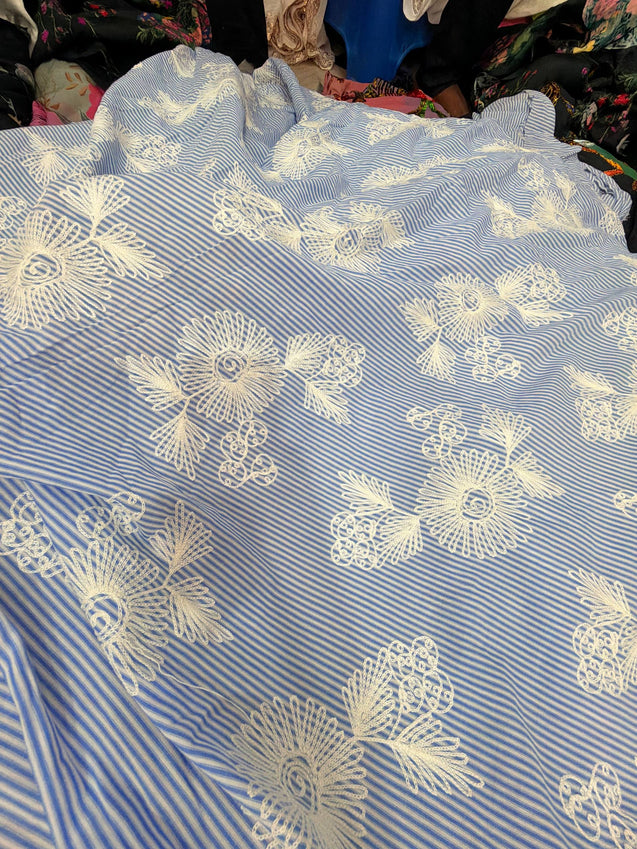 Most Premium Pure Fine Thread Embroidery On Stripes Cotton FABRIC (Big WIDTH!!)
