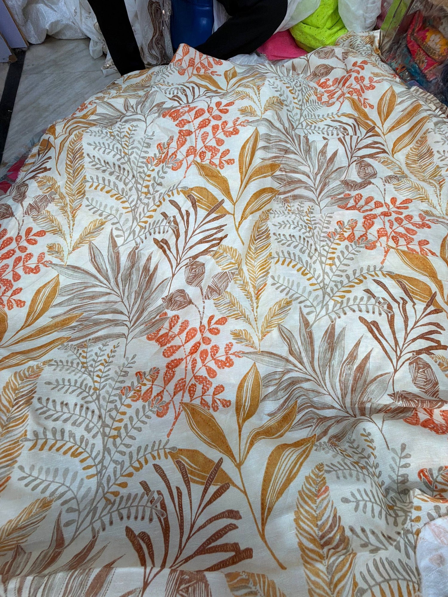Most Premium BRANDED Pure LINEN SATIN Cotton PRINTED FABRIC (Big WIDTH!!)