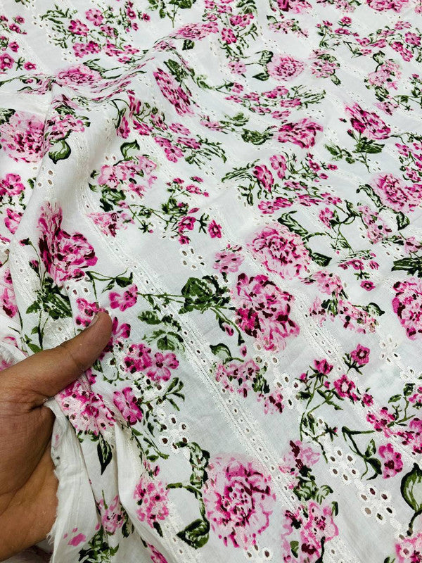 Most Premium Pure Cotton Hakuba Chikankari Printed Fabric (Big WIDTH!!)