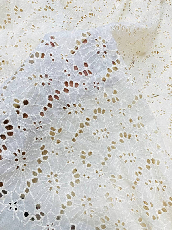 Premium Hakuba Chikankari Embroidery On Pure Cotton FABRIC (Big WIDTH!!) (DYEABLE ALSO)