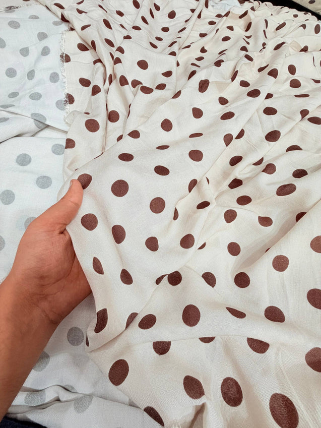 Most Premium Pure Polka Dots Linen Cotton PRINTED FABRIC (Big WIDTH!!)