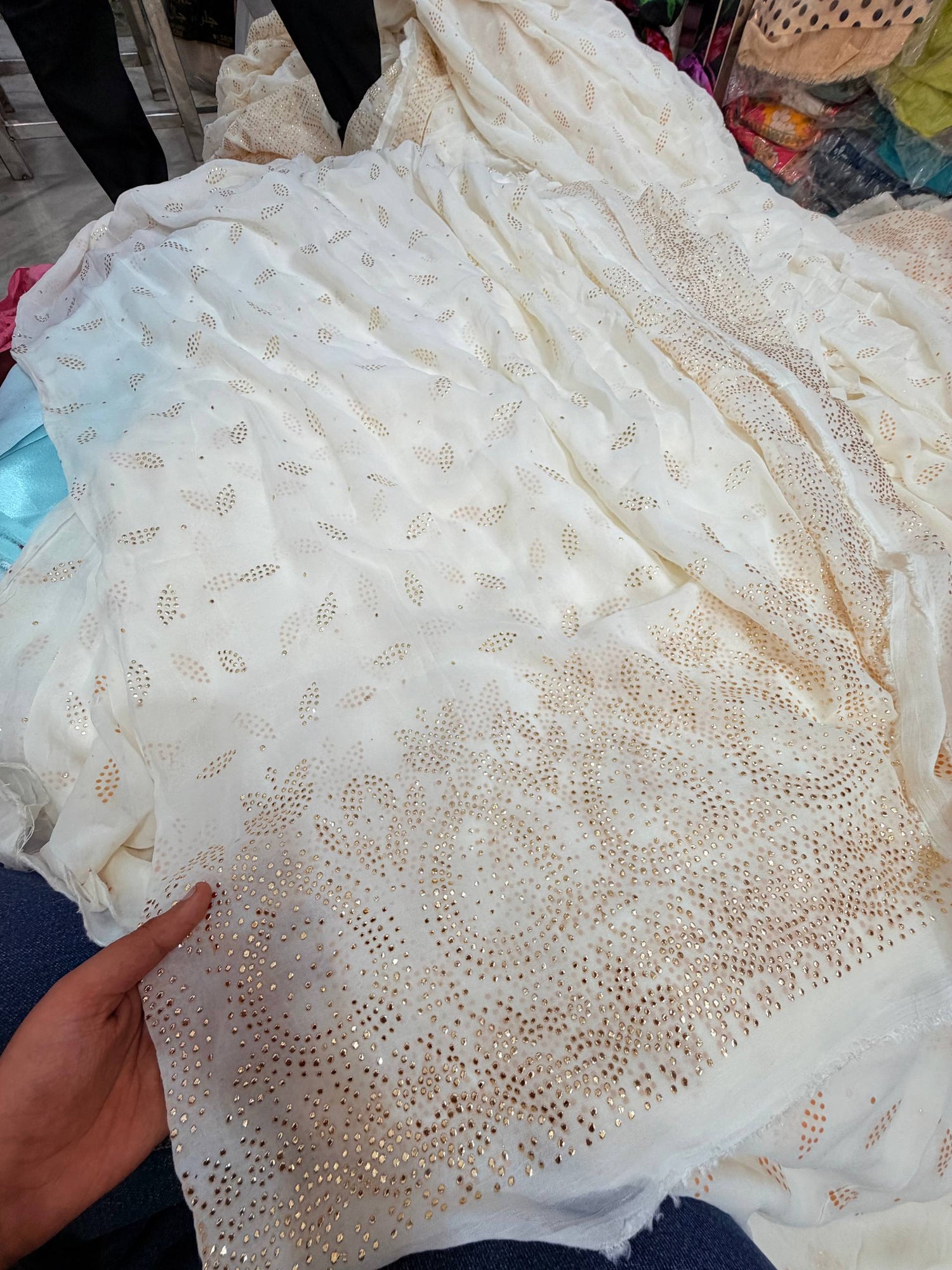Most Premium BRANDED Mukaish Work Pure Georgette Dyeable FABRIC (Big WIDTH!!)