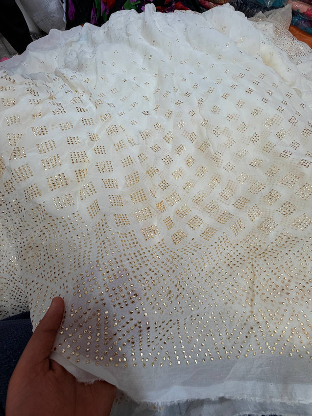 Most Premium BRANDED Mukaish Work Pure Georgette Dyeable FABRIC (Big WIDTH!!)
