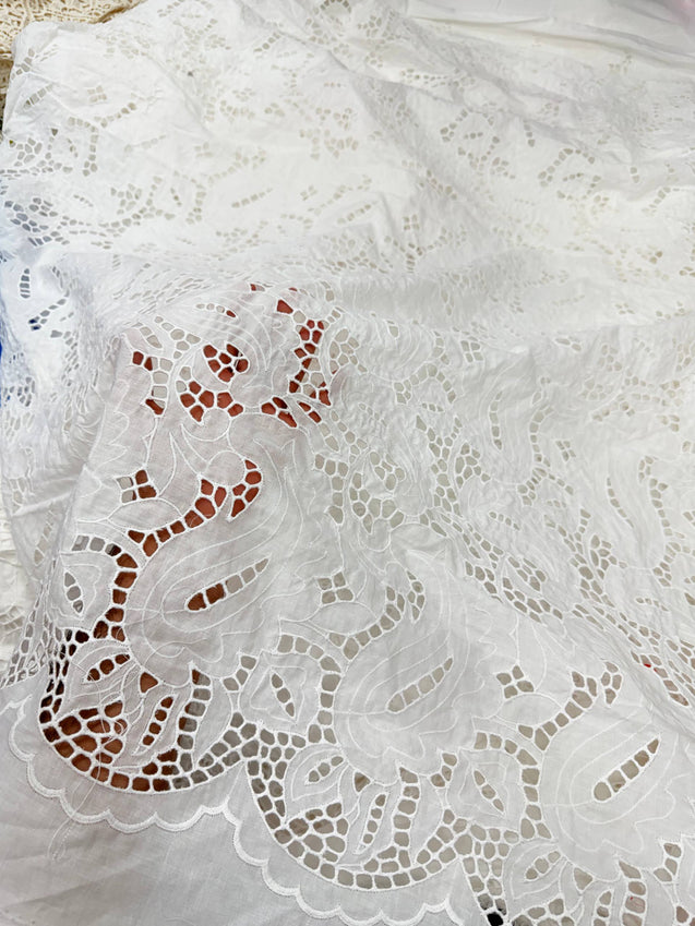 Premium Fine GPO LACEWORK Hakuba Chikan Work On Pure Cotton FABRIC (Big WIDTH!!) (Dyeable Also)