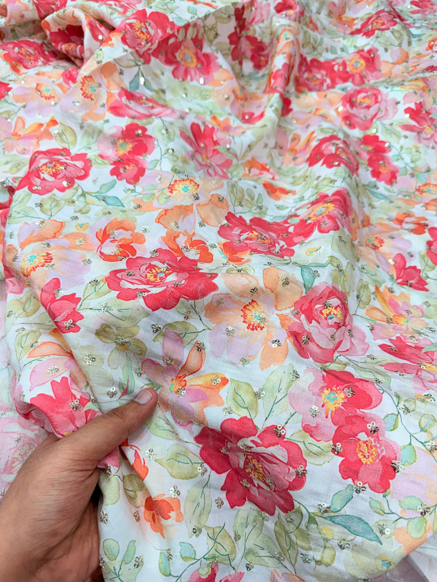 Most Premium BRANDED Pure Muslin Cotton PRINTED & Sequin Work FABRIC