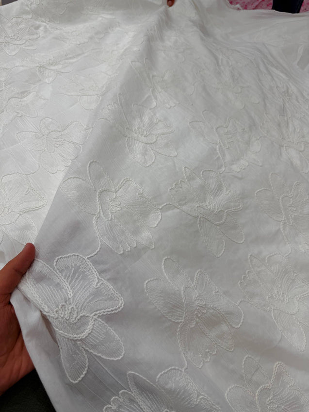 Premium Fine 3D Dori Work With Chikan On Pure Cotton FABRIC (Dyeable Also)