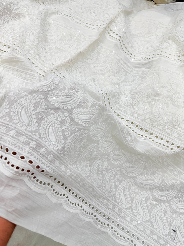 Premium Fine Lakhnawi With Chikan On Pure Cotton FABRIC (Dyeable Also)