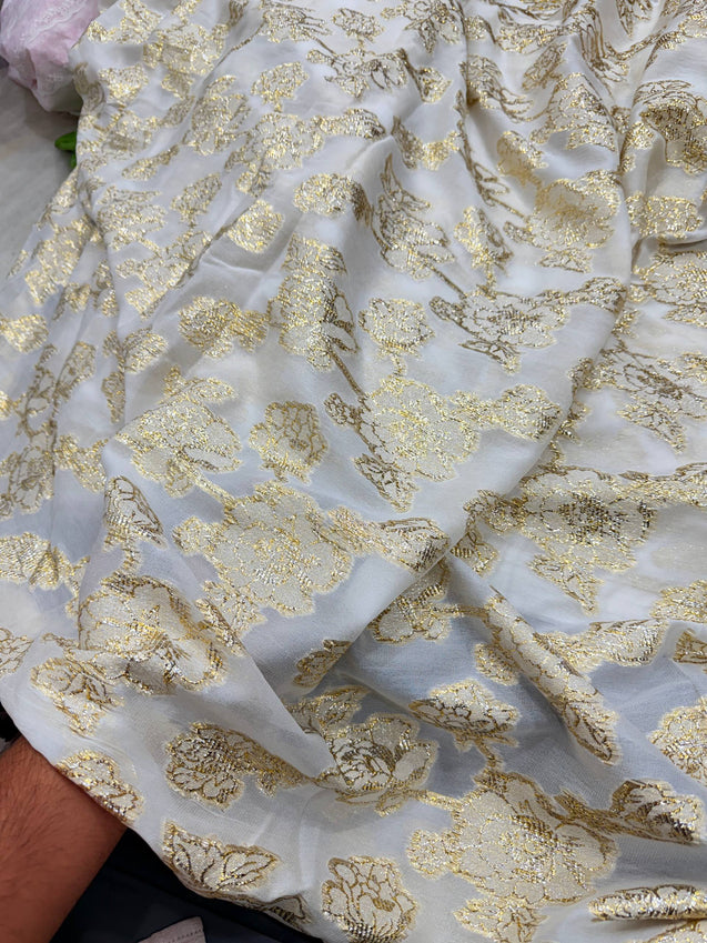 Most Premium Fine Zari Weaving On Pure Georgette FABRIC (Dyeable Also) (Big WIDTH!!)