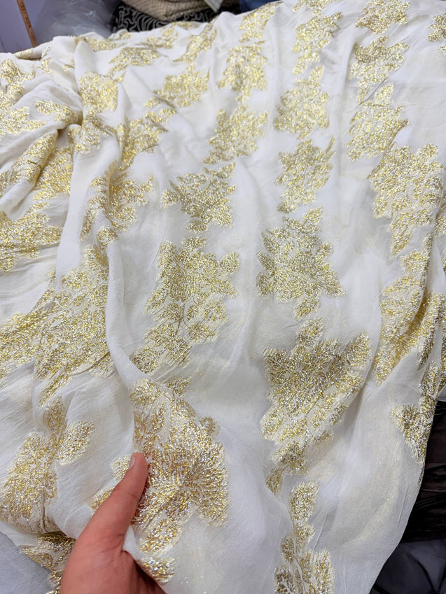 Most Premium Fine Zari Weaving On Pure Georgette FABRIC (Dyeable Also) (Big WIDTH!!)