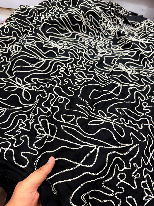 Premium Fine 3D Dori Work With Chikan On Pure Cotton FABRIC (Big WIDTH!!)