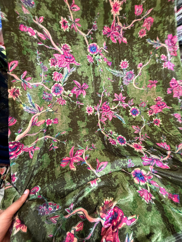 Most Premium Imported China Velvet FABRIC Printed (Kurti Cut Size)