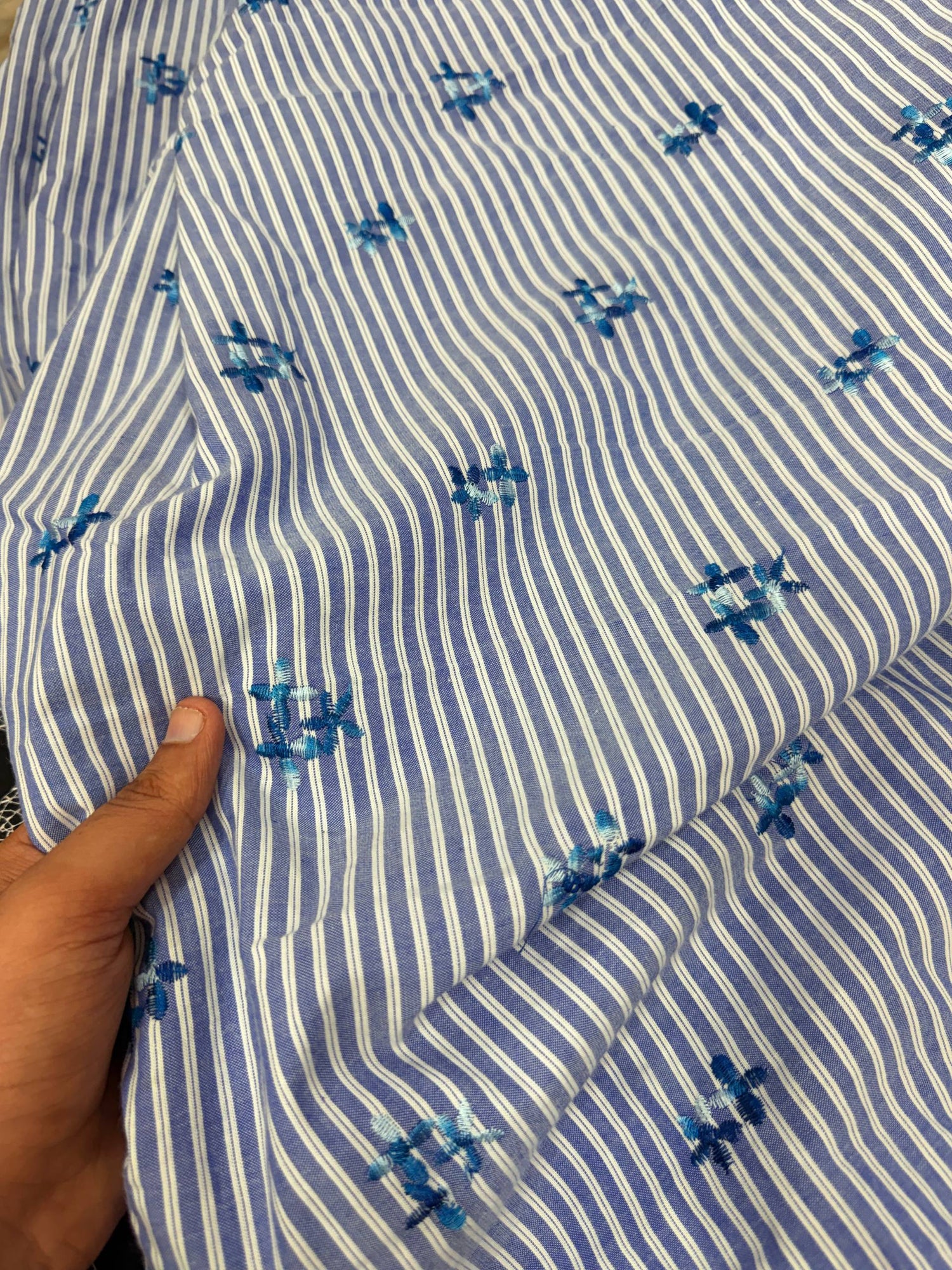 Most Premium Pure Fine Thread Embroidery On Stripes Cotton FABRIC (Big WIDTH!!)