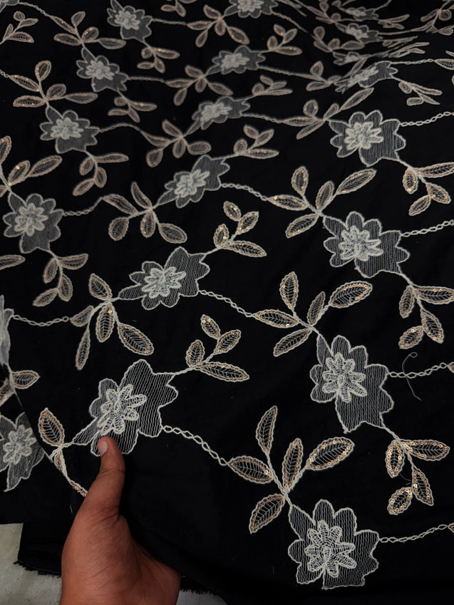Premium Fine 3D Dori Work With Chikan On Pure Cotton FABRIC (Big WIDTH!!)