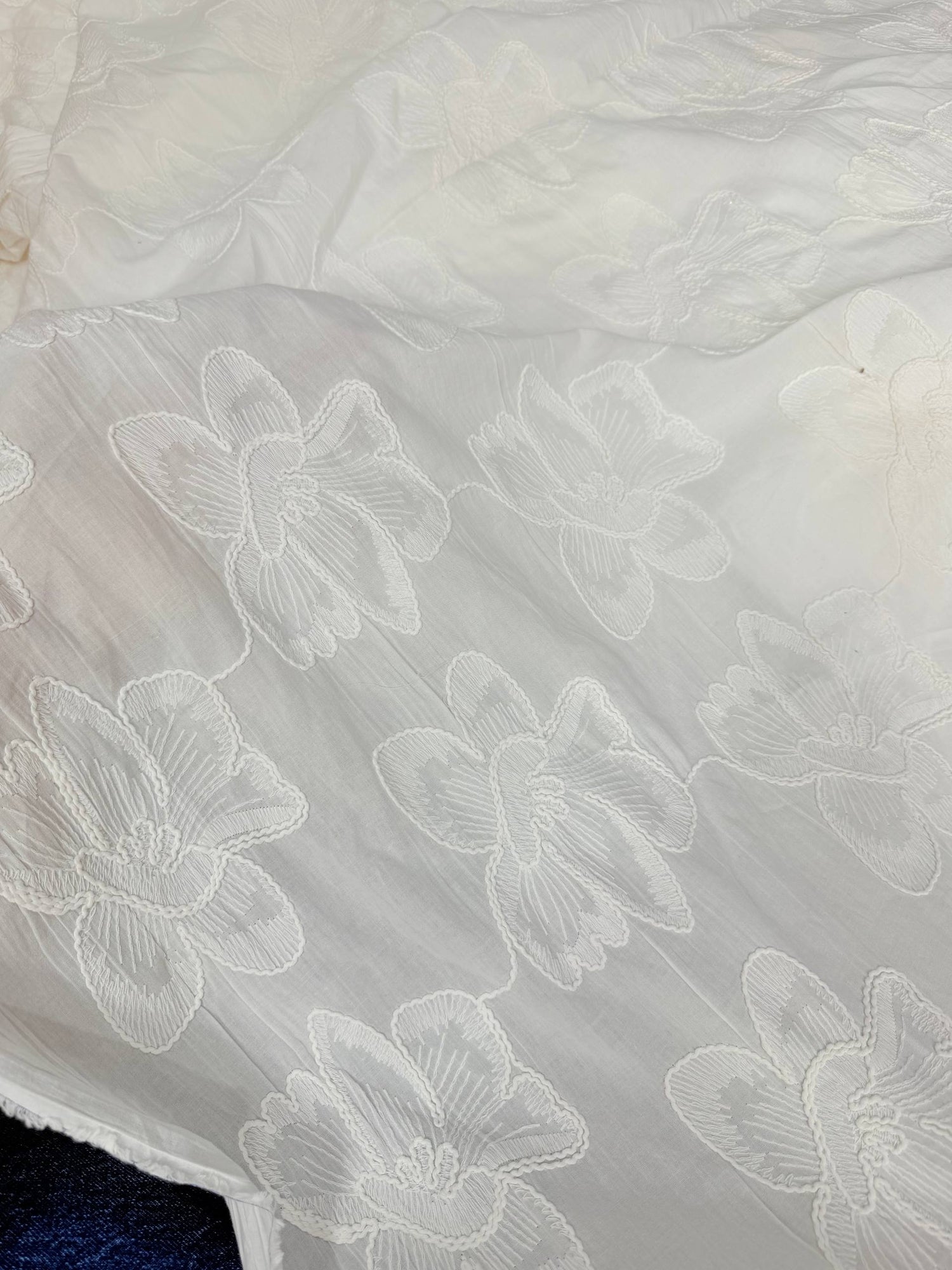 Premium Fine 3D Dori Work With Chikan On Pure Cotton FABRIC (Dyeable Also)