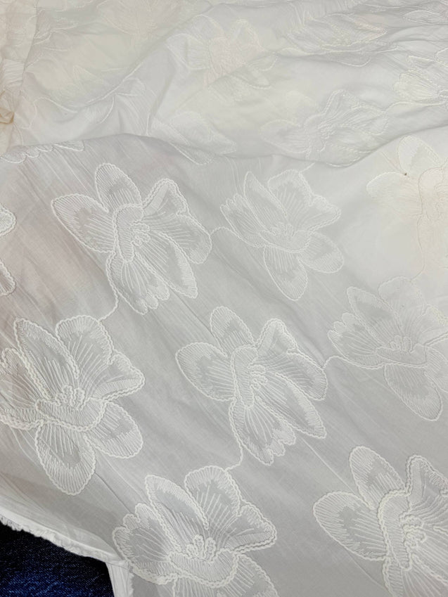 Premium Fine 3D Dori Work With Chikan On Pure Cotton FABRIC (Dyeable Also)