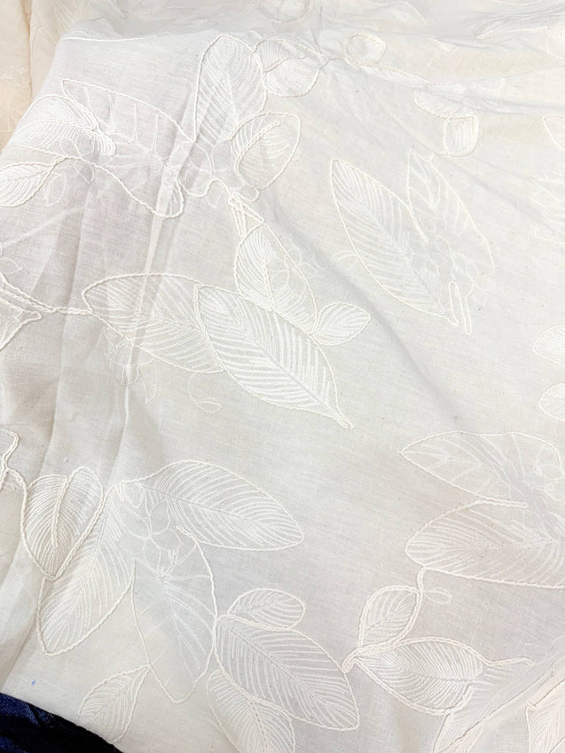 Premium Fine 3D Dori Work With Chikan On Pure Linen Cotton FABRIC (Big WIDTH!!)