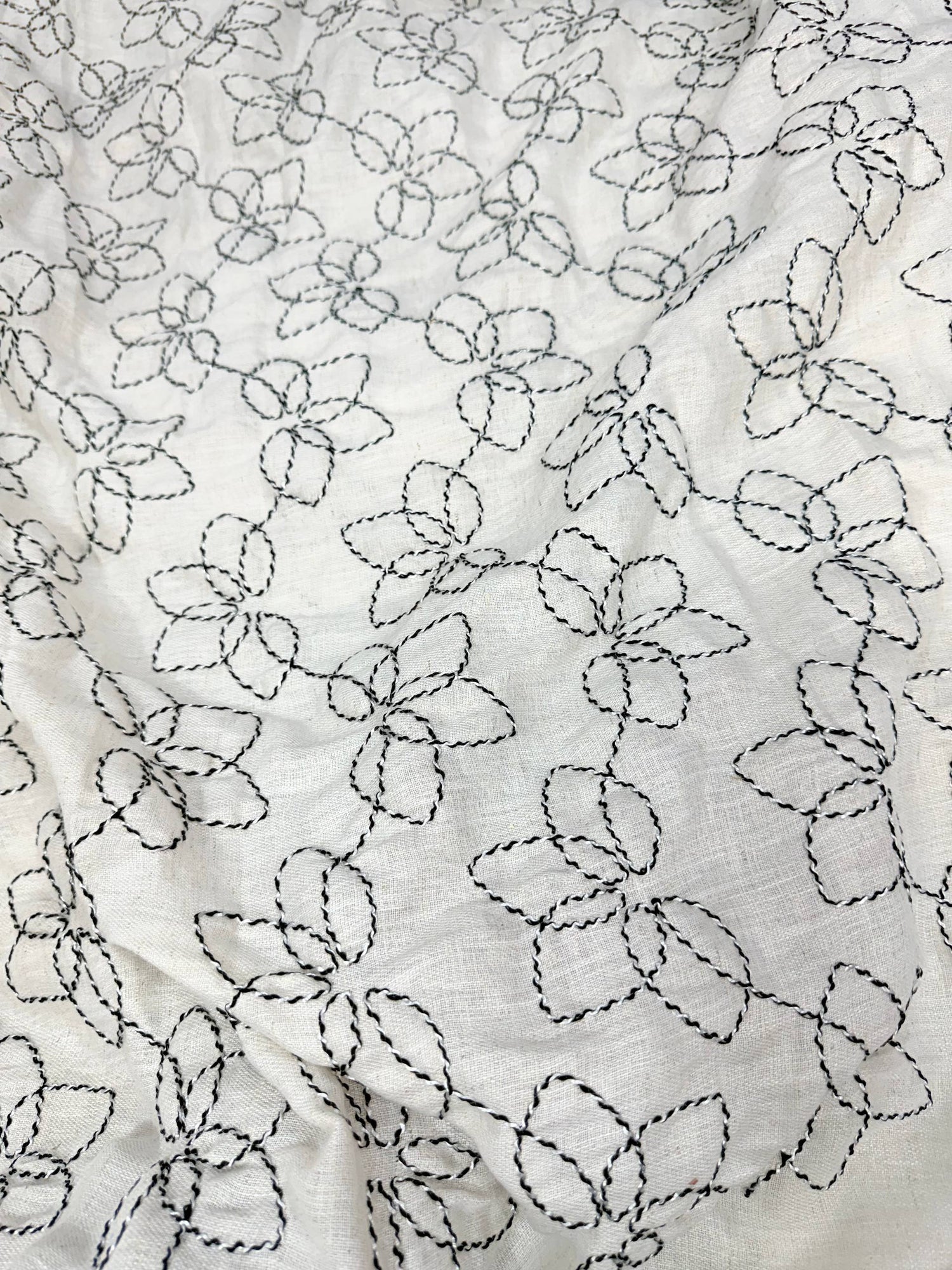 Premium Fine 3D Dori Work With Chikan On Pure Linen Cotton FABRIC (Big WIDTH!!)