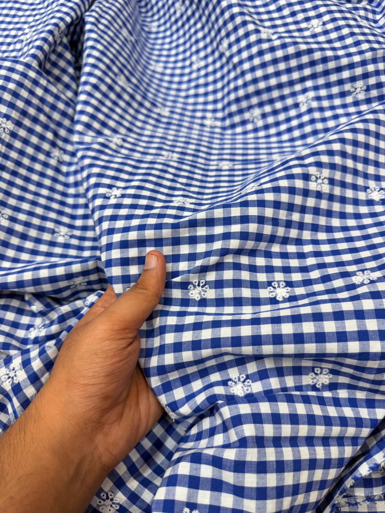Most Premium Pure Fine Thread Embroidery On Checks Cotton FABRIC (Big WIDTH!!)